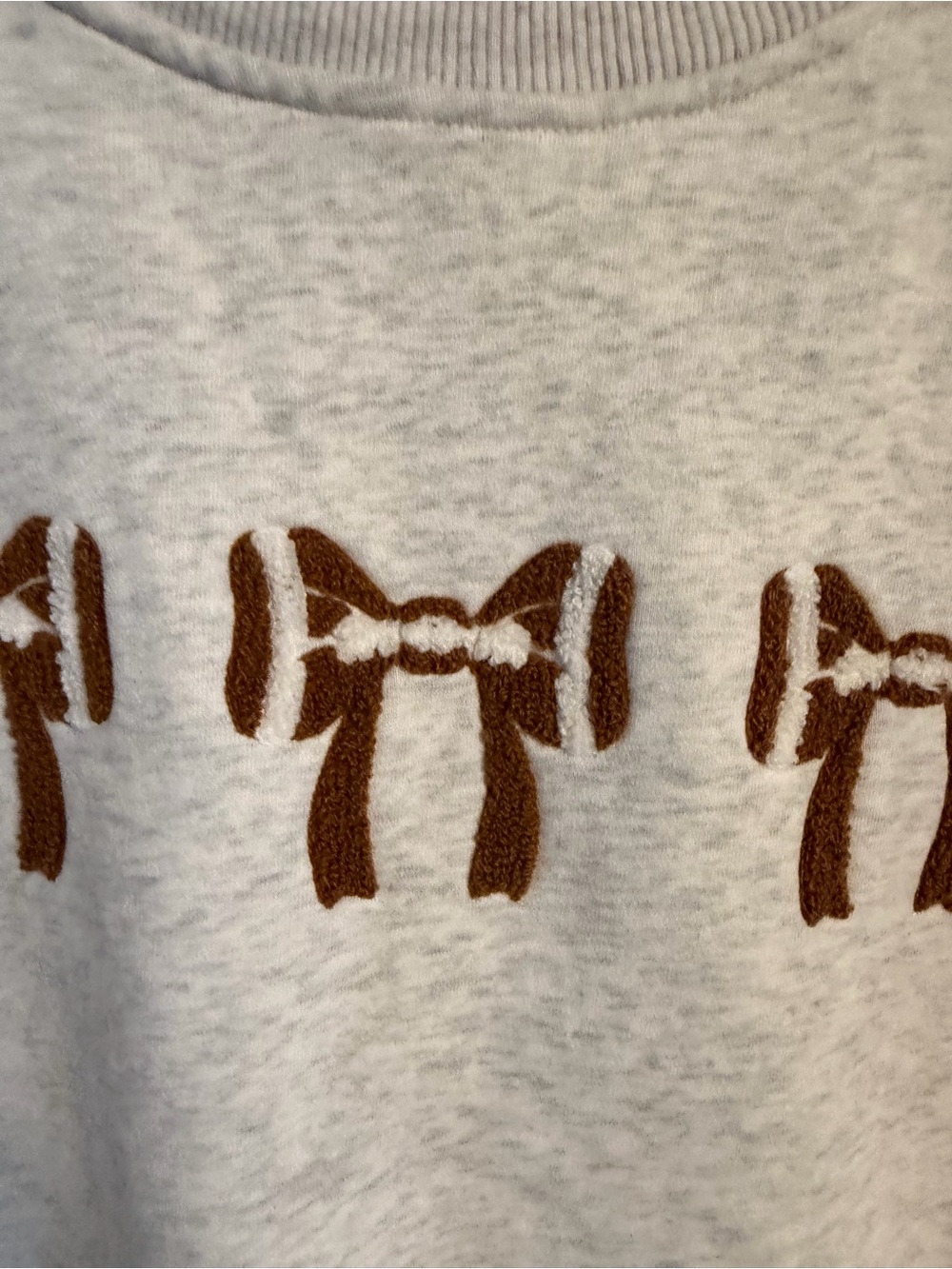 Football Heather Gray Crewneck Sweatshirt with Brown Bow Accent - Picture 3 of 4